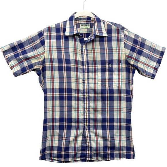 Vintage Whitefish Bay Shirt Mens Small Plaid Button Up Short Sleeve 80s - Picture 1 of 11